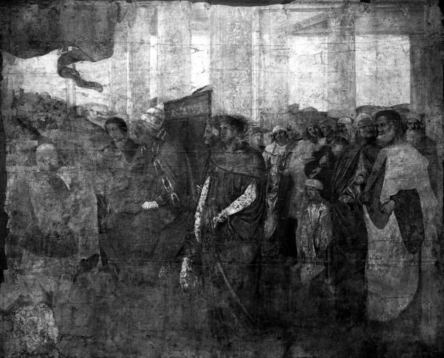 Il Romanino-427-Papa Innocenzo VIII consegna un vessillo a Niccolò Orsini - Budapest, Szépművészeti Múzeum